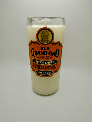 Candle with Old Grand-Dad whiskey label on a white background